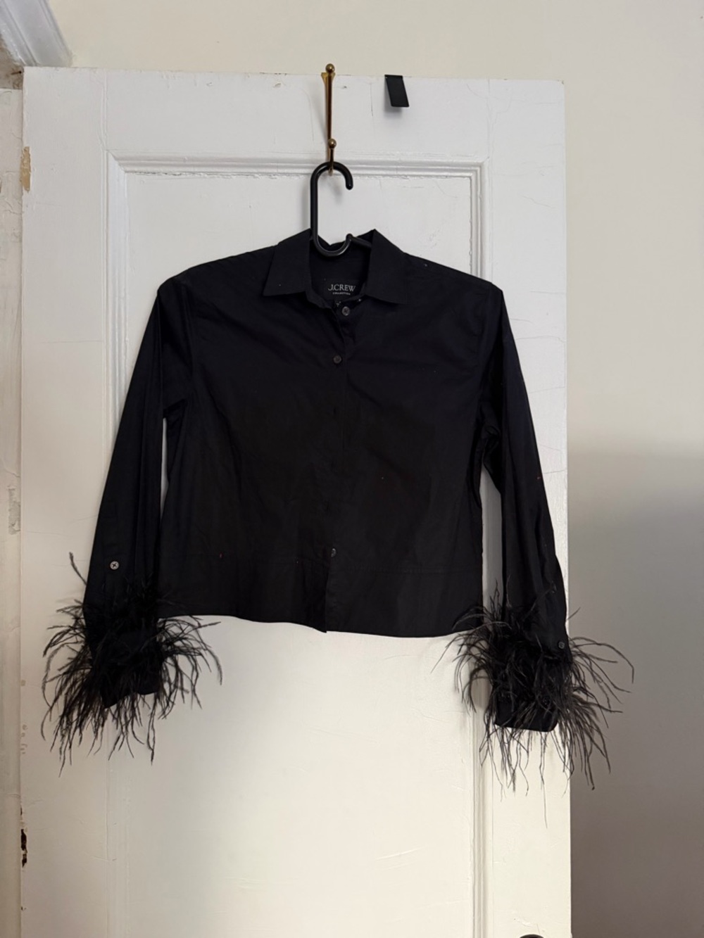 J. Crew Black Feather-Cuff Button Down Shirt